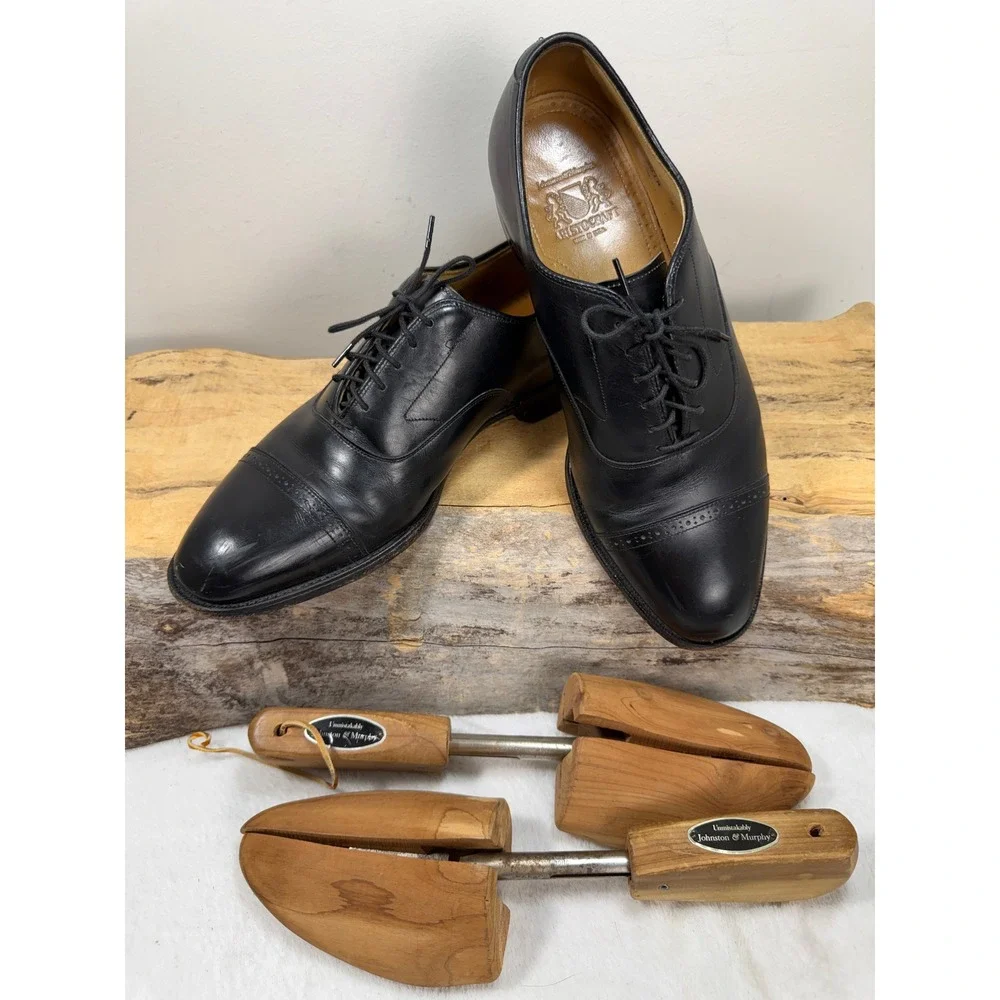 Johnston & Murphy Aristocraft Mens 9 N‎ Black Leather Cap Toe Oxford Shoes USA